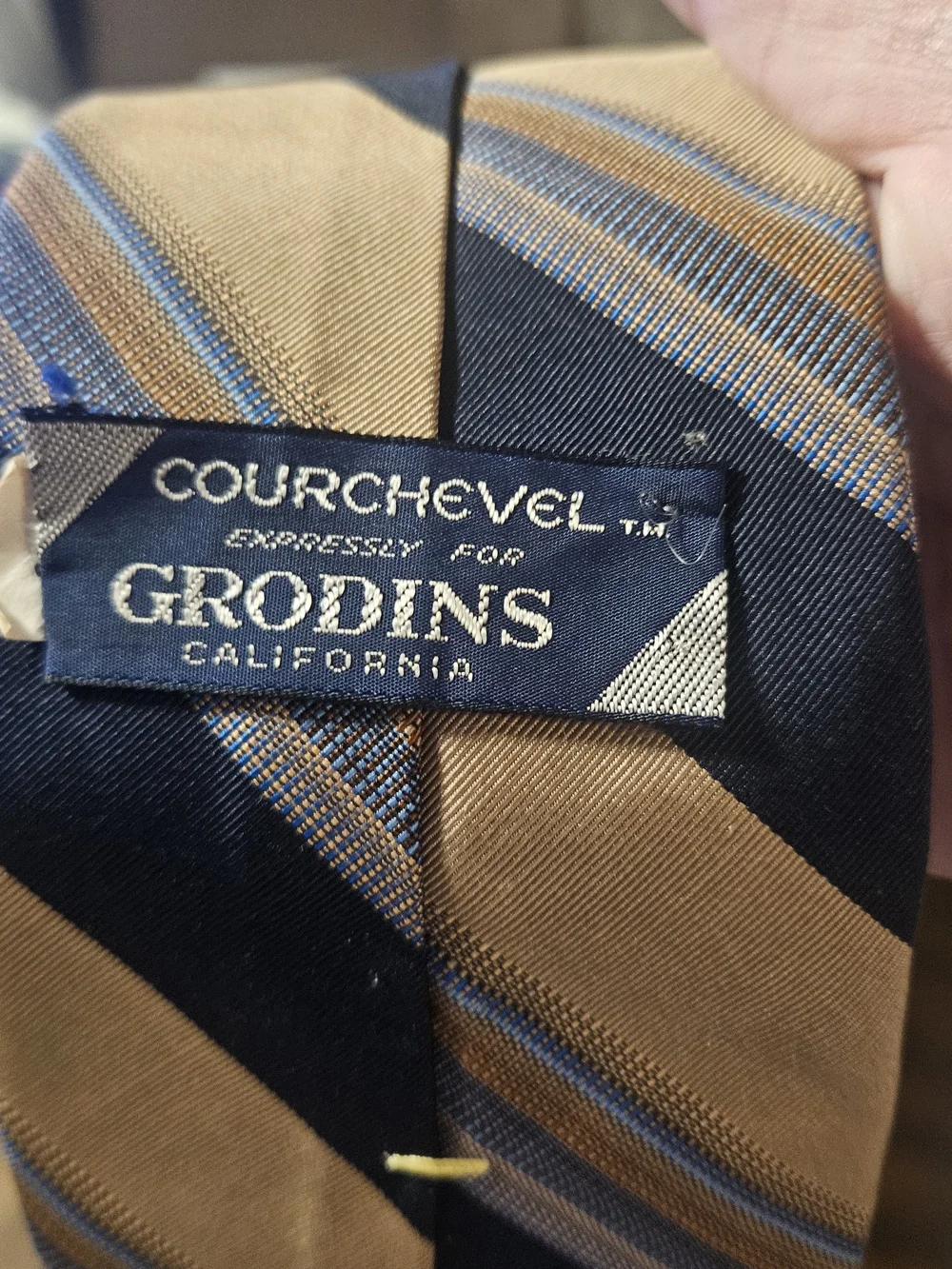 Navy and Beige Striped Men's Tie - Timeless Diagonal Pattern